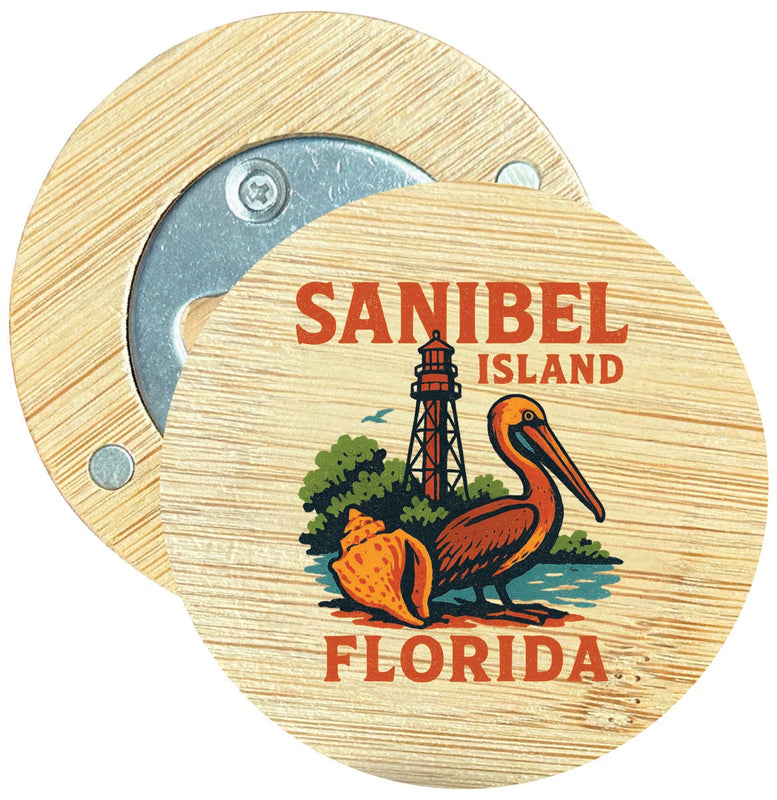Sanibel Island Florida Vintage Design Souvenir Round Wood Magnetic Bottle Opener 2.5"