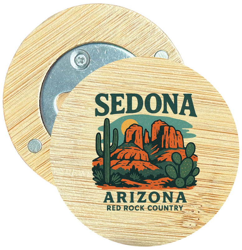 Sedona Arizona Vintage Design Souvenir Round Wood Magnetic Bottle Opener 2.5"