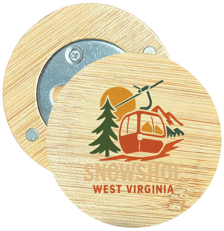 Snowshoe West Virginia Vintage Design Souvenir Round Wood Magnetic Bottle Opener 2.5"