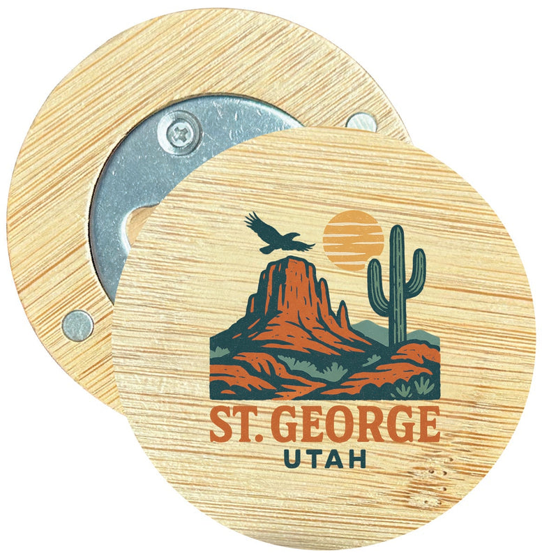 St. George Utah Vintage Design Souvenir Round Wood Magnetic Bottle Opener 2.5"