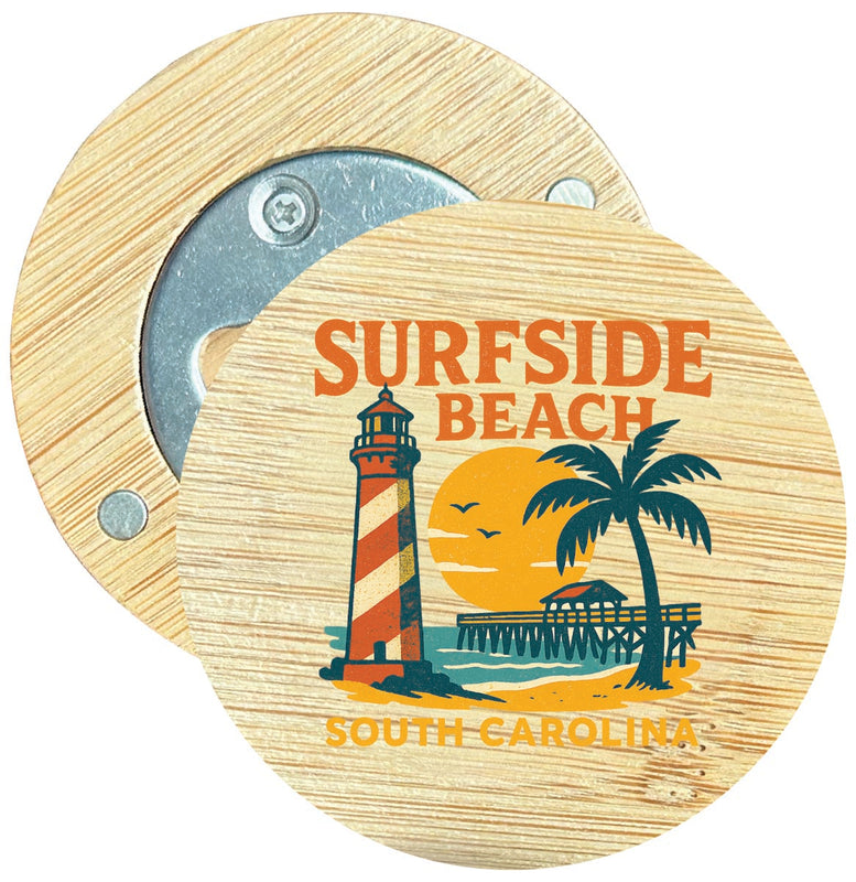 Surfside Beach South Carolina Vintage Design Souvenir Round Wood Magnetic Bottle Opener 2.5"