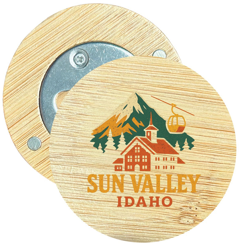 Sun Valley Idaho Vintage Design Souvenir Round Wood Magnetic Bottle Opener 2.5"