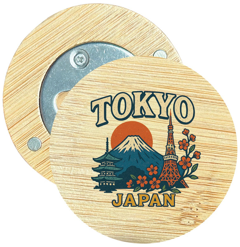 Tokyo Japan Vintage Design Souvenir Round Wood Magnetic Bottle Opener 2.5"