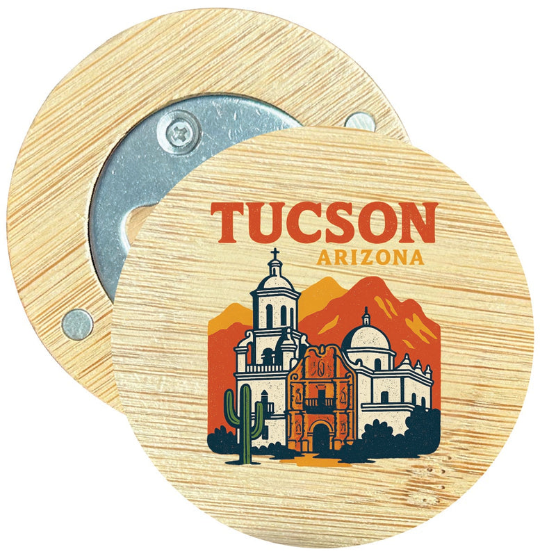 Tucson Arizona Vintage Design Souvenir Round Wood Magnetic Bottle Opener 2.5"