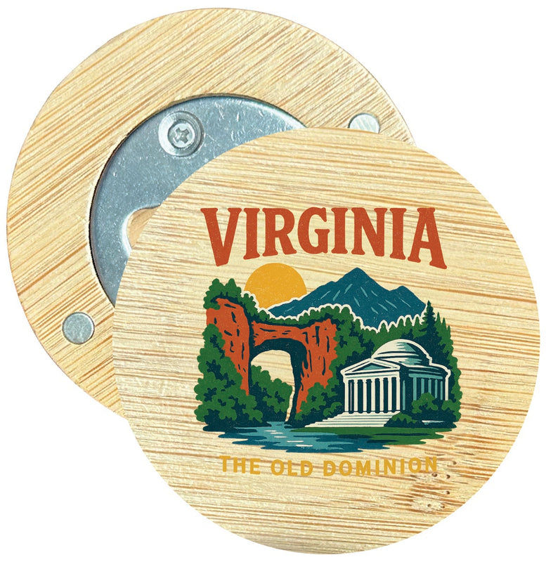 Virginia Vintage Design Souvenir Round Wood Magnetic Bottle Opener 2.5"