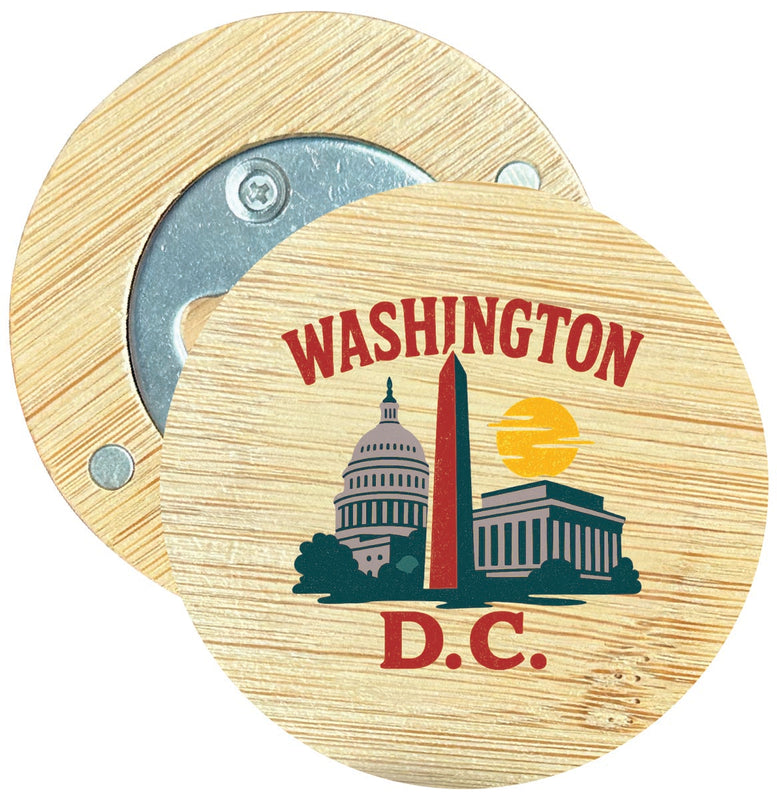 Washington DC Vintage Design Souvenir Round Wood Magnetic Bottle Opener 2.5"