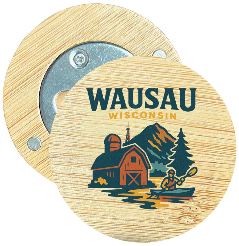 Wausau Wisconsin Vintage Design Souvenir Round Wood Magnetic Bottle Opener 2.5"