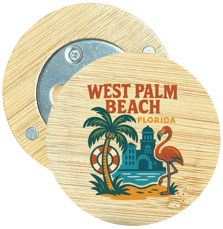 West Palm Beach Florida Vintage Design Souvenir Round Wood Magnetic Bottle Opener 2.5"