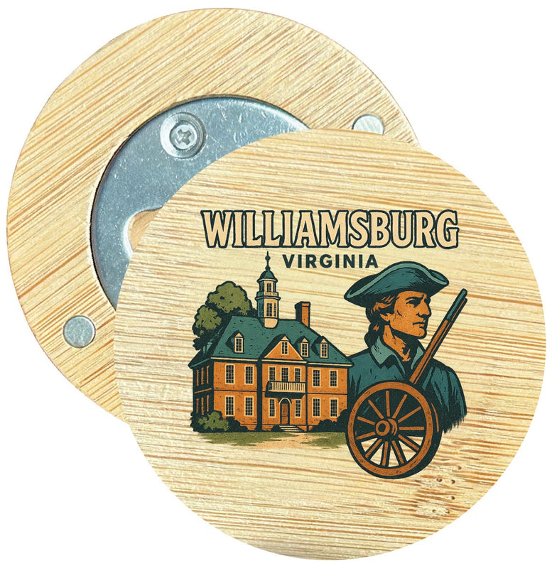 Williamsburg Virginia Vintage Design Souvenir Round Wood Magnetic Bottle Opener 2.5"