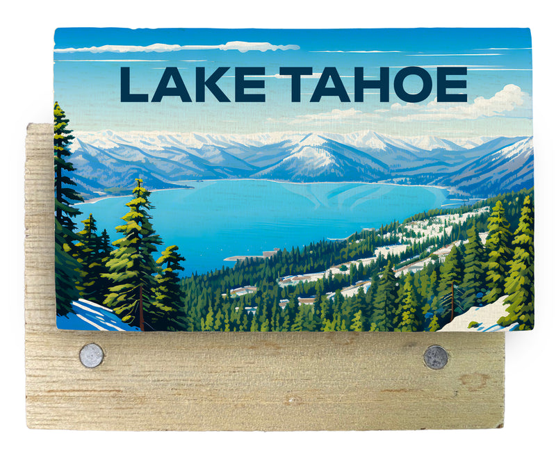 Lake Tahoe Ski Design D Souvenir Wooden 2" x 3" Fridge Magnet 4-Pack