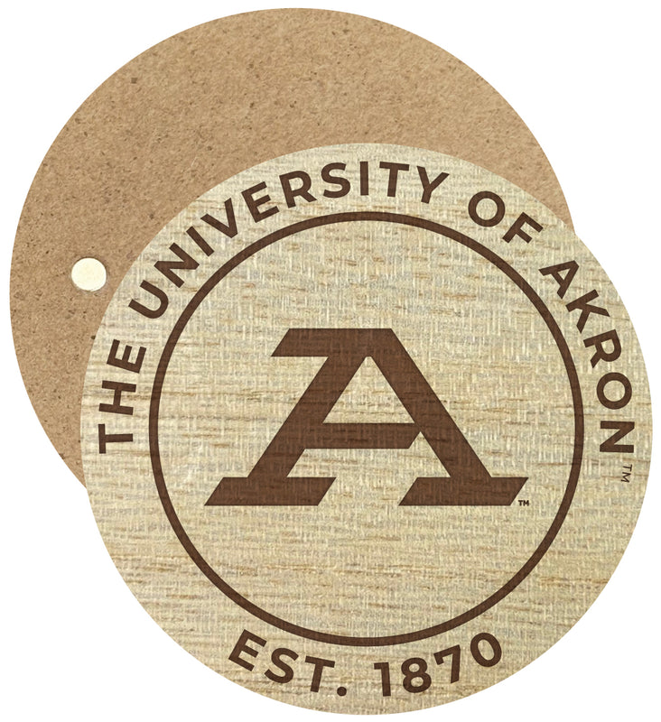 Akron Zips Engraved Round Wooden 2.5" Fridge Magnet Officially Licensed Collegiate Product 4-Pack