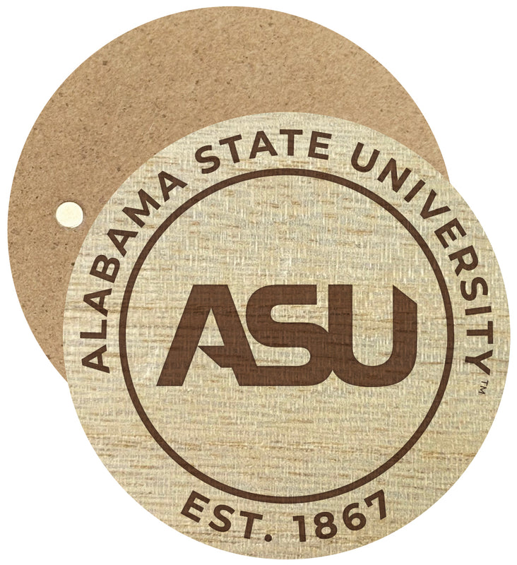 Alabama State University Engraved Round Wooden 2.5" Fridge Magnet Officially Licensed Collegiate Product 2-Pack