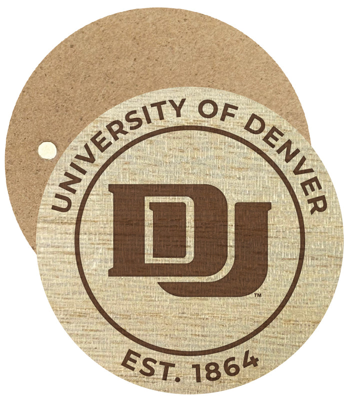 University of Denver Pioneers Engraved Round Wooden 2.5" Fridge Magnet Officially Licensed Collegiate Product 4-Pack