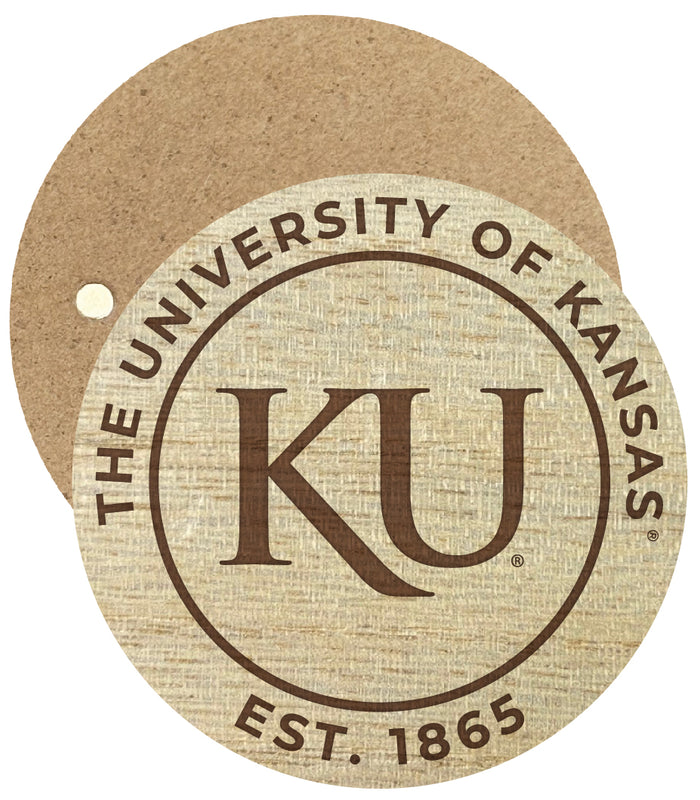 Kansas Jayhawks Engraved Round Wooden 2.5" Fridge Magnet Officially Licensed Collegiate Product 2-Pack