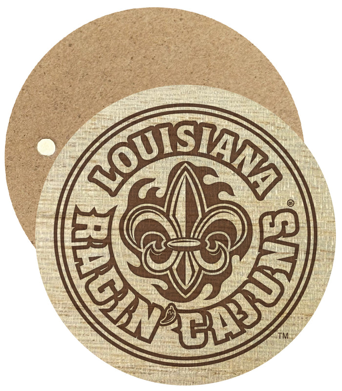 Louisiana at Lafayette Ragin' Cajuns Engraved Round Wooden 2.5" Fridge Magnet Officially Licensed Collegiate Product 4-Pack