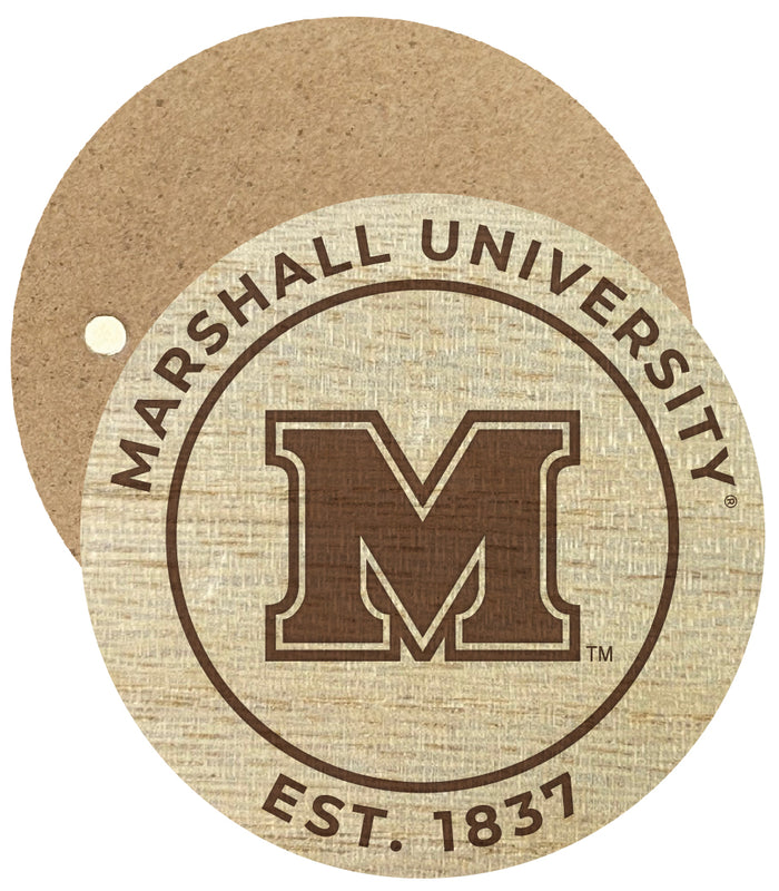 Marshall Thundering Herd Engraved Round Wooden 2.5" Fridge Magnet Officially Licensed Collegiate Product 4-Pack