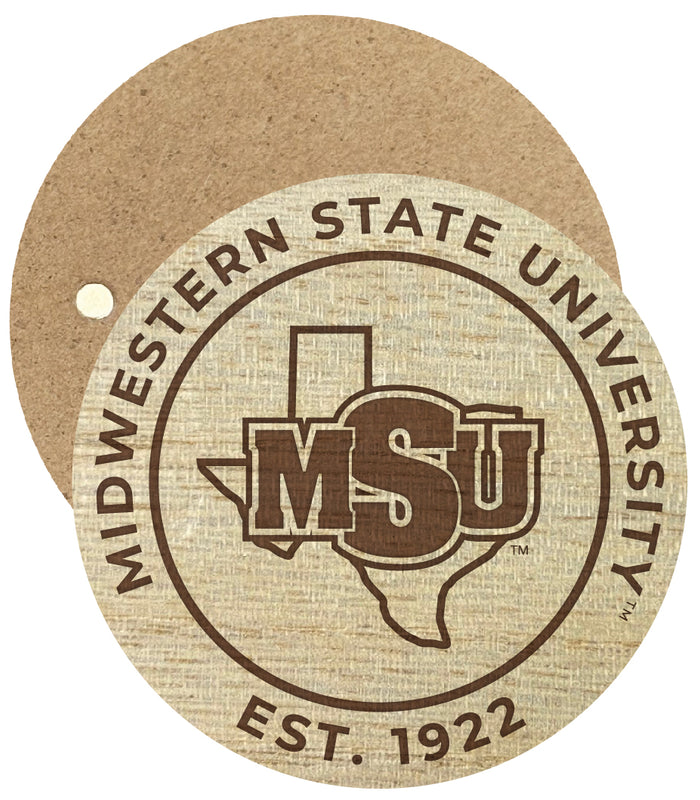 Midwestern State University Mustangs Engraved Round Wooden 2.5" Fridge Magnet Officially Licensed Collegiate Product 4-Pack