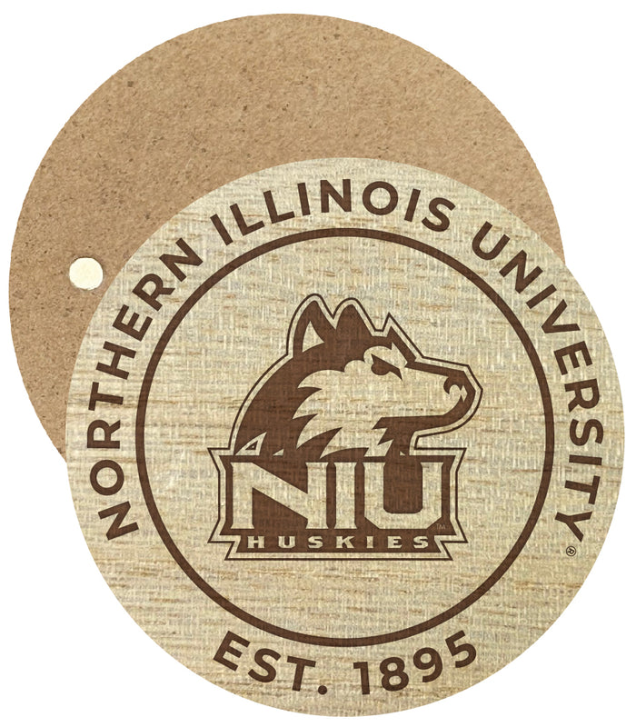 Northern Illinois Huskies Engraved Round Wooden 2.5" Fridge Magnet Officially Licensed Collegiate Product 4-Pack