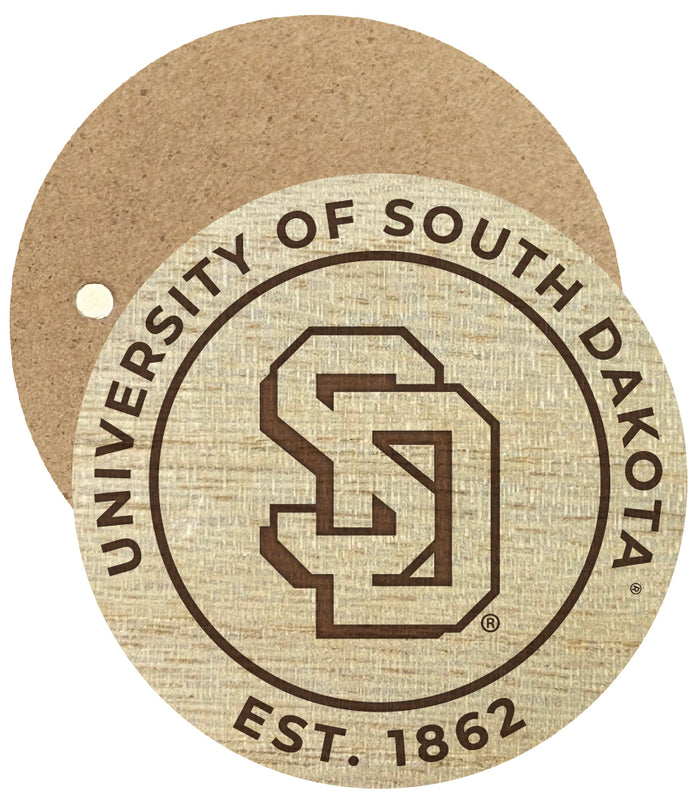 South Dakota Coyotes Engraved Round Wooden 2.5" Fridge Magnet Officially Licensed Collegiate Product 2-Pack