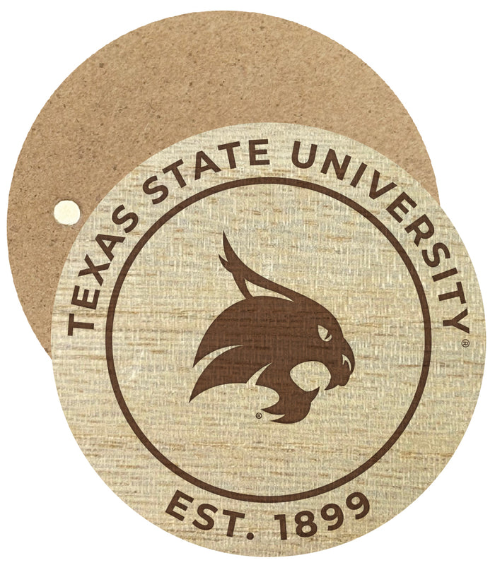 Texas State Bobcats Engraved Round Wooden 2.5" Fridge Magnet Officially Licensed Collegiate Product Single