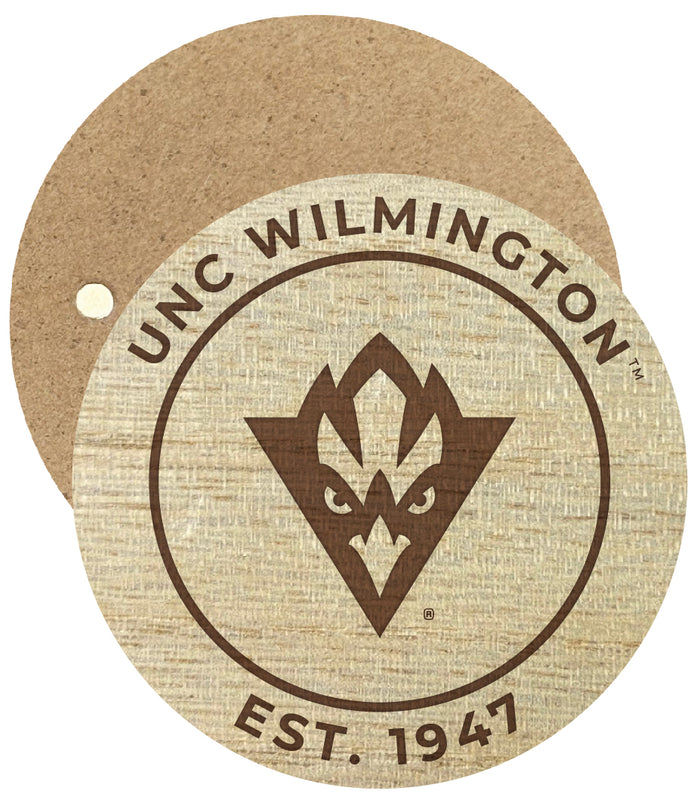 North Carolina Wilmington Seahawks Engraved Round Wooden 2.5" Fridge Magnet Officially Licensed Collegiate Product 2-Pack