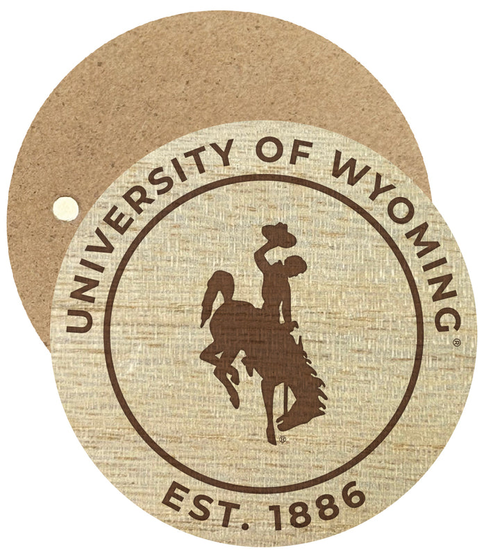 University of Wyoming Engraved Round Wooden 2.5" Fridge Magnet Officially Licensed Collegiate Product 2-Pack