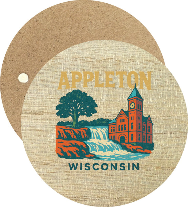 Appleton Wisconsin Vintage Design Souvenir Round Wooden 2.5"Fridge Magnet
