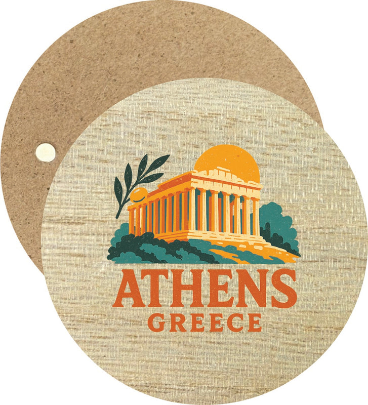 Athens Greece Vintage Design Souvenir Round Wooden 2.5"Fridge Magnet