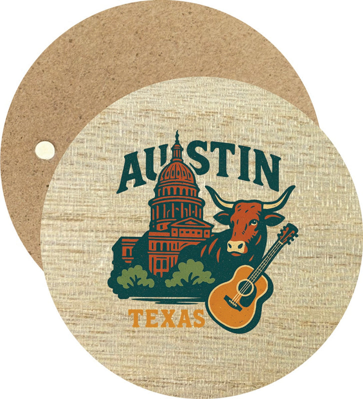 Austin Texas Vintage Design Souvenir Round Wooden 2.5"Fridge Magnet