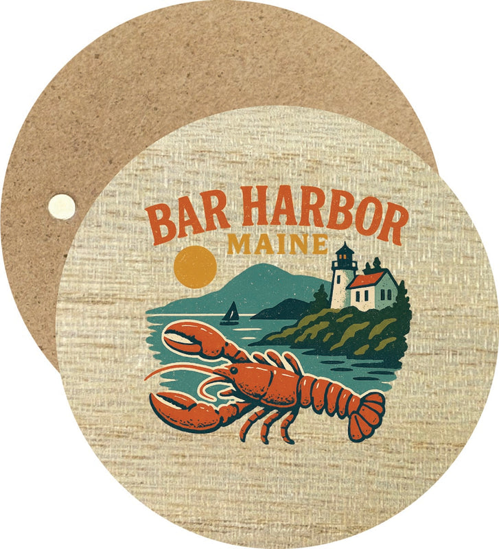 Bar Harbor Maine Vintage Design Souvenir Round Wooden 2.5"Fridge Magnet