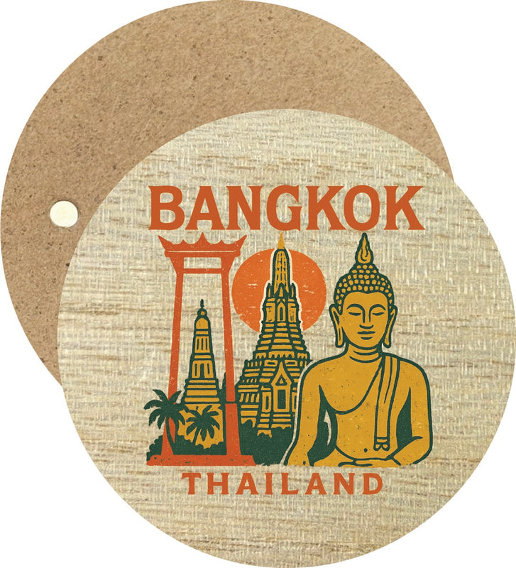 Bangkok Thailand Vintage Design Souvenir Round Wooden 2.5"Fridge Magnet
