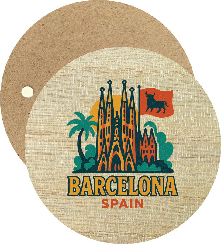 Barcelona Spain Vintage Design Souvenir Round Wooden 2.5"Fridge Magnet