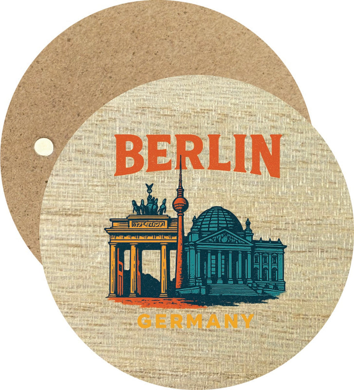 Berlin Germany Vintage Design Souvenir Round Wooden 2.5"Fridge Magnet