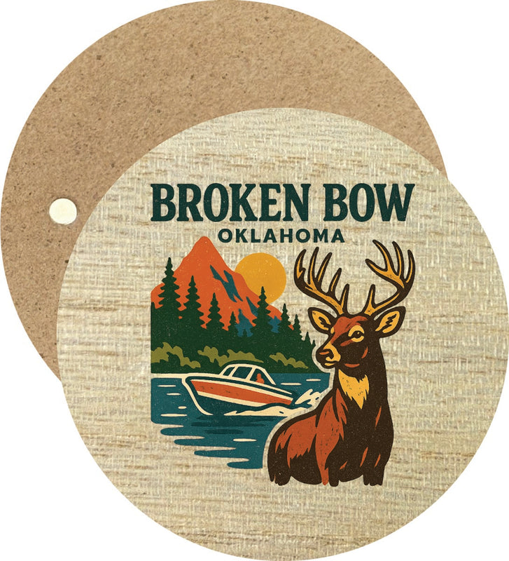 Broken Bow Oklahoma Vintage Design Souvenir Round Wooden 2.5"Fridge Magnet