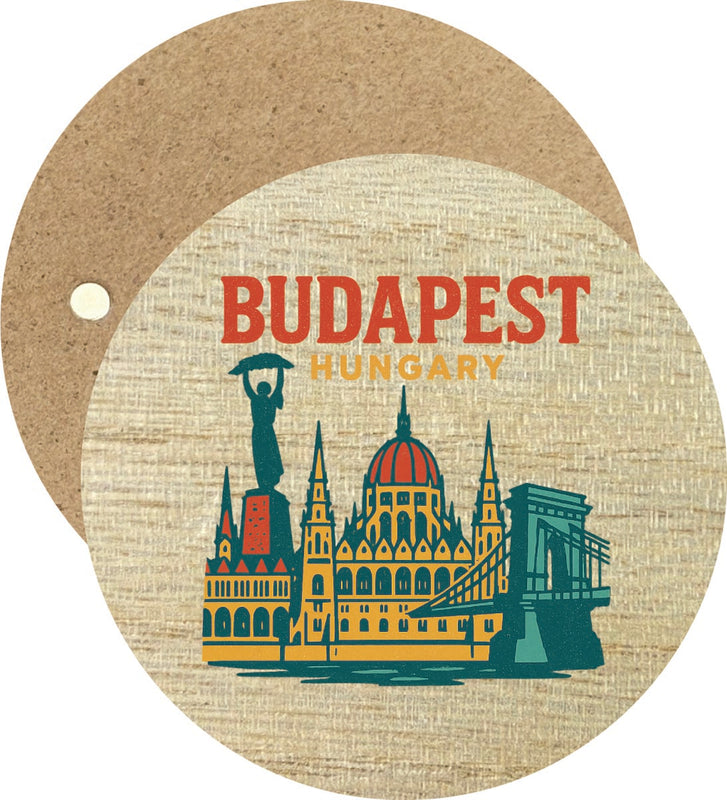 Budapest Hungary Vintage Design Souvenir Round Wooden 2.5"Fridge Magnet