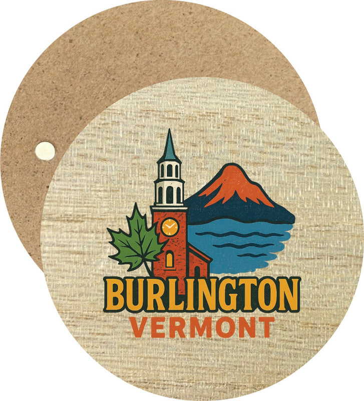 Burlington Vermont Vintage Design Souvenir Round Wooden 2.5"Fridge Magnet