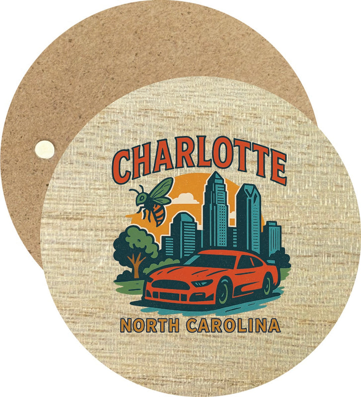Charlotte North Carolina Vintage Design Souvenir Round Wooden 2.5"Fridge Magnet
