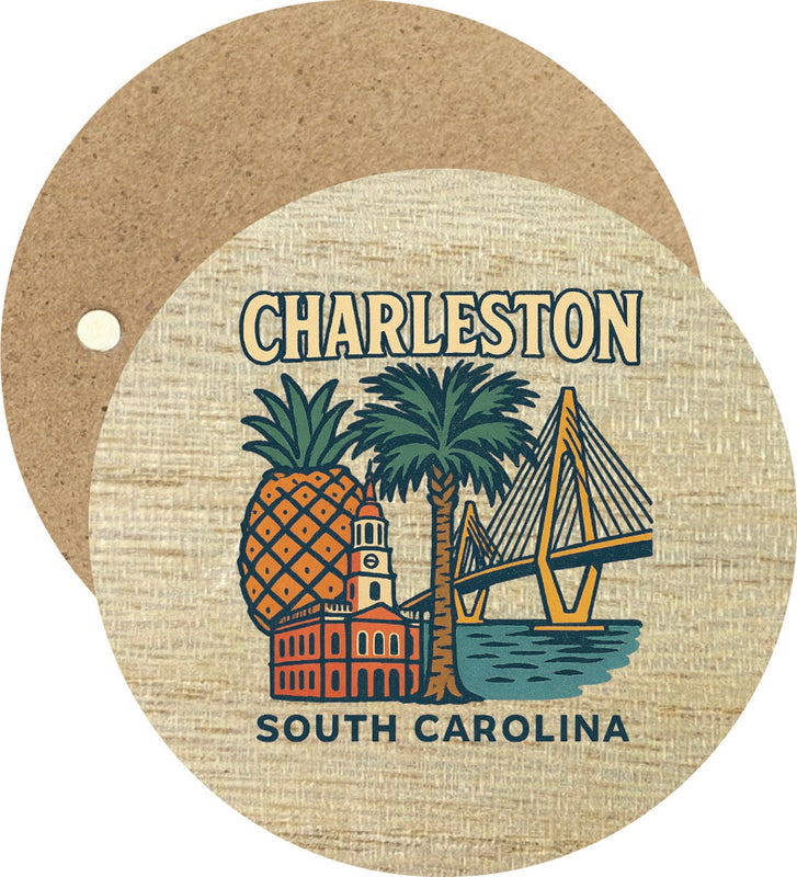 Charleston South Carolina Vintage Design Souvenir Round Wooden 2.5"Fridge Magnet