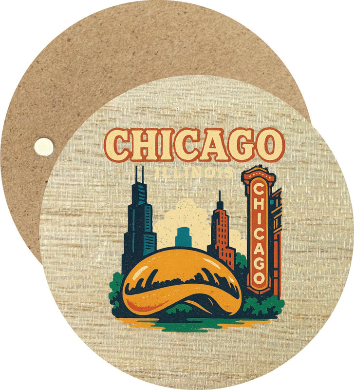 Chicago Illinois Vintage Design Souvenir Round Wooden 2.5"Fridge Magnet