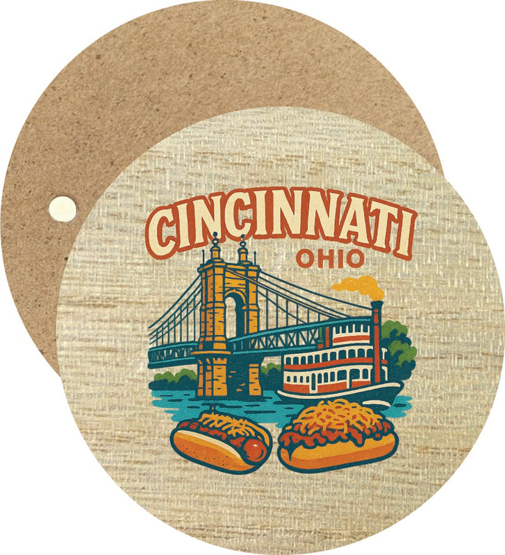Cincinnati Ohio Vintage Design Souvenir Round Wooden 2.5"Fridge Magnet