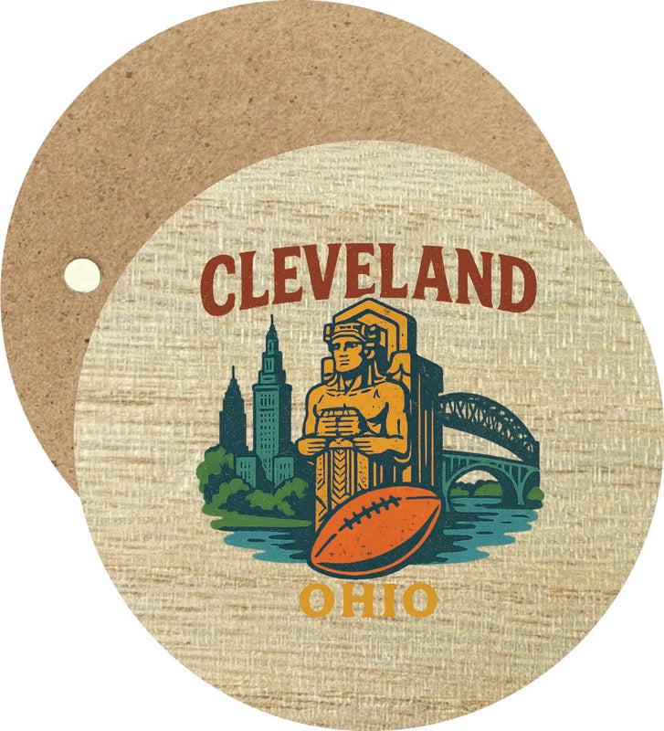 Cleveland Ohio Vintage Design Souvenir Round Wooden 2.5"Fridge Magnet