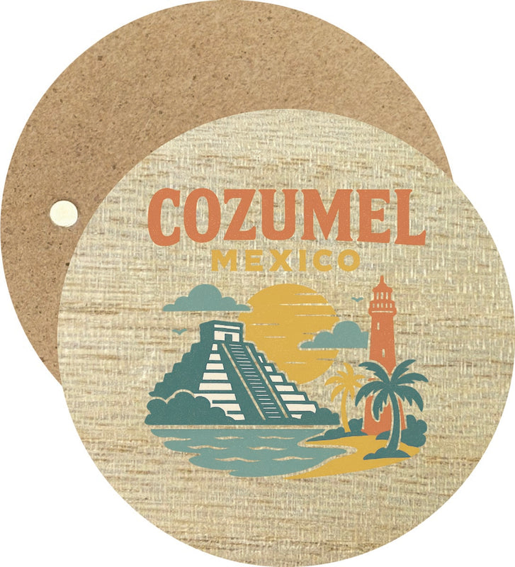 Cozumel Mexico Vintage Design Souvenir Round Wooden 2.5"Fridge Magnet