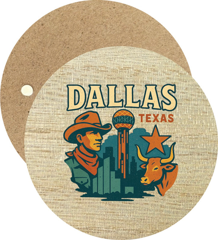 Dallas Texas Vintage Design Souvenir Round Wooden 2.5"Fridge Magnet