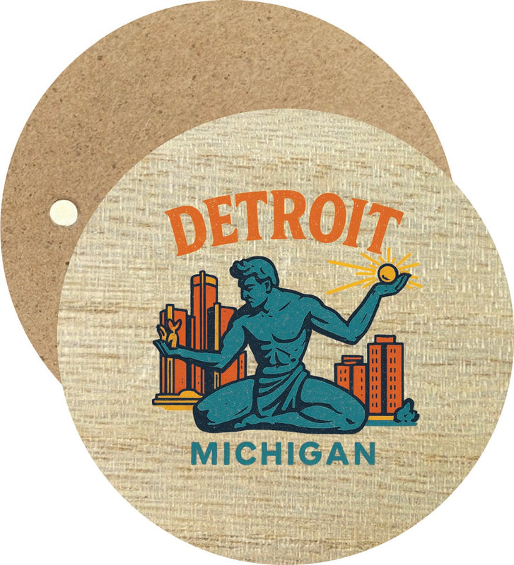 Detroit Michigan Vintage Design Souvenir Round Wooden 2.5"Fridge Magnet