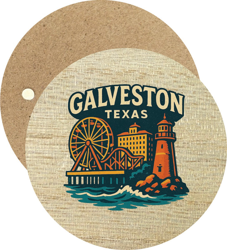 Galveston Texas Vintage Design Souvenir Round Wooden 2.5"Fridge Magnet