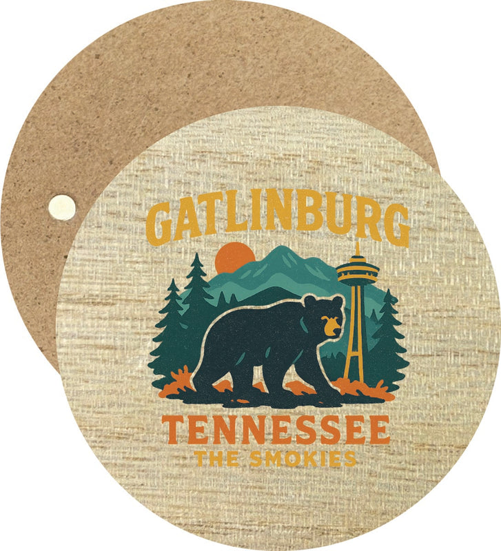 Gatlinburg Tennessee Vintage Design Souvenir Round Wooden 2.5"Fridge Magnet