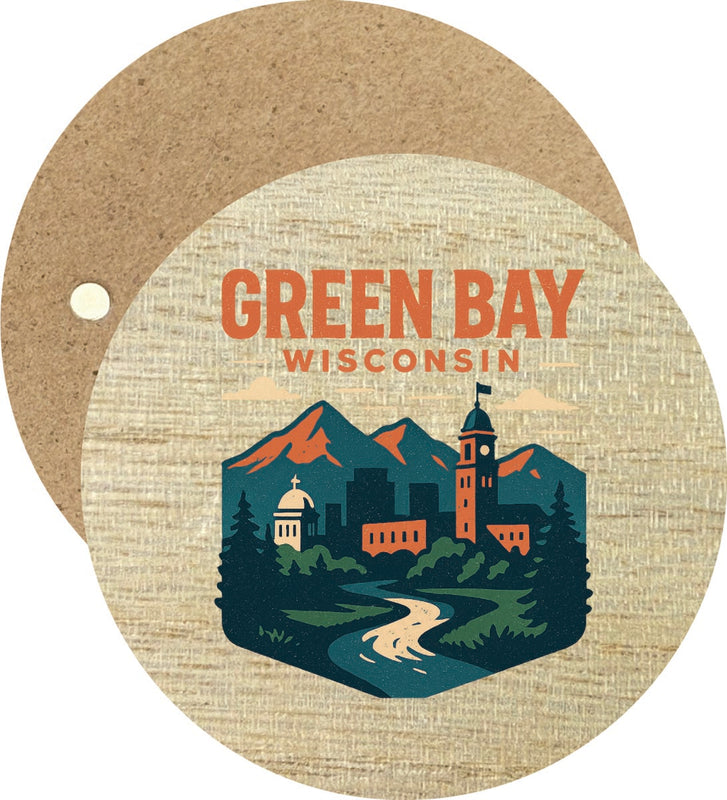 Green Bay Wisconsin Vintage Design Souvenir Round Wooden 2.5"Fridge Magnet