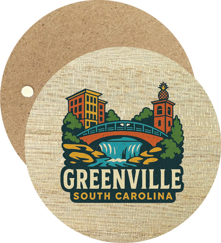 Greenville South Carolina Vintage Design Souvenir Round Wooden 2.5"Fridge Magnet