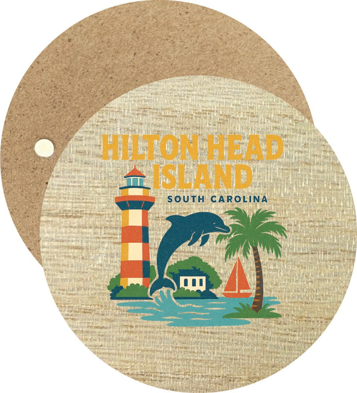 Hilton Head Island South Carolina Vintage Design Souvenir Round Wooden 2.5"Fridge Magnet