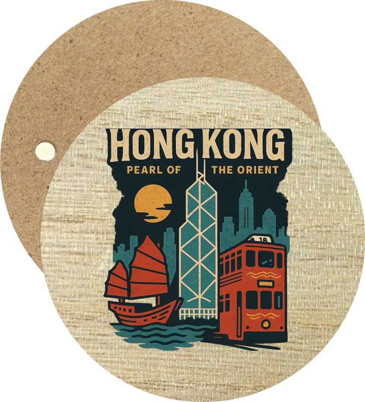 Hong Kong Vintage Design Souvenir Round Wooden 2.5"Fridge Magnet